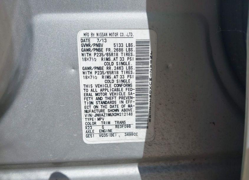 Photo 3 of 2013 Nissan Murano SV (VIN JN8AZ1MUXDW212148)