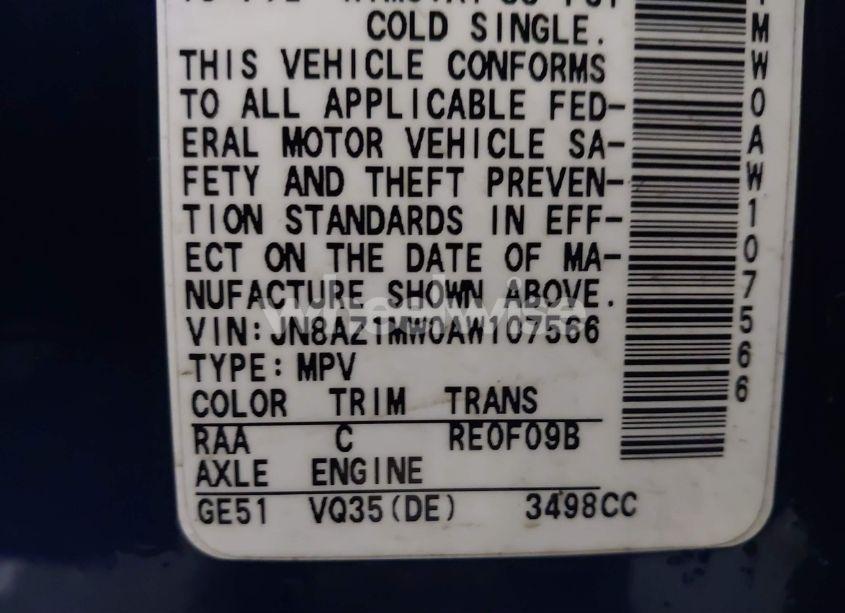 Photo 5 of 2010 Nissan Murano SL (VIN JN8AZ1MW0AW107566)