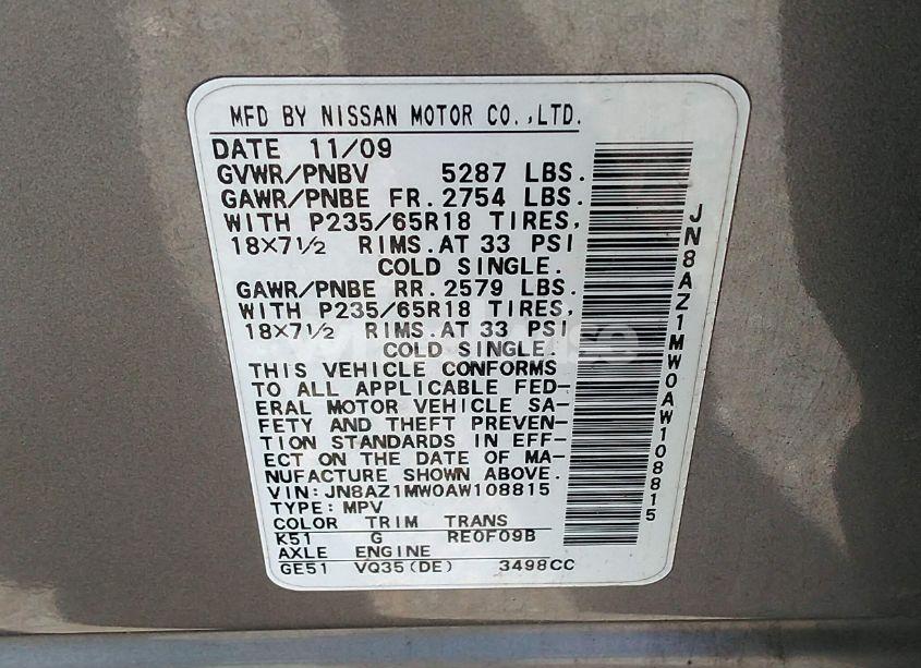 Photo 9 of 2010 Nissan Murano SL (VIN JN8AZ1MW0AW108815)