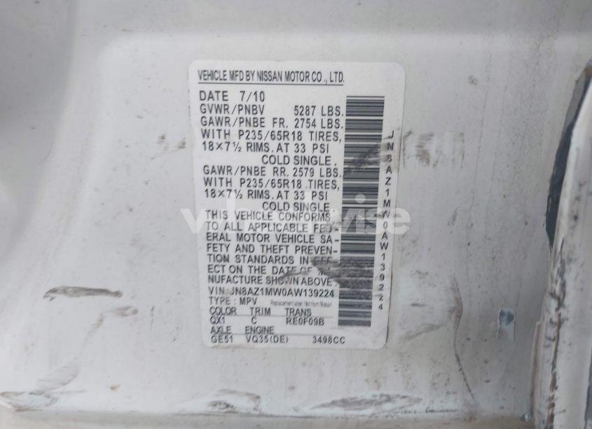 Photo 2 of 2010 Nissan Murano S (VIN JN8AZ1MW0AW139224)