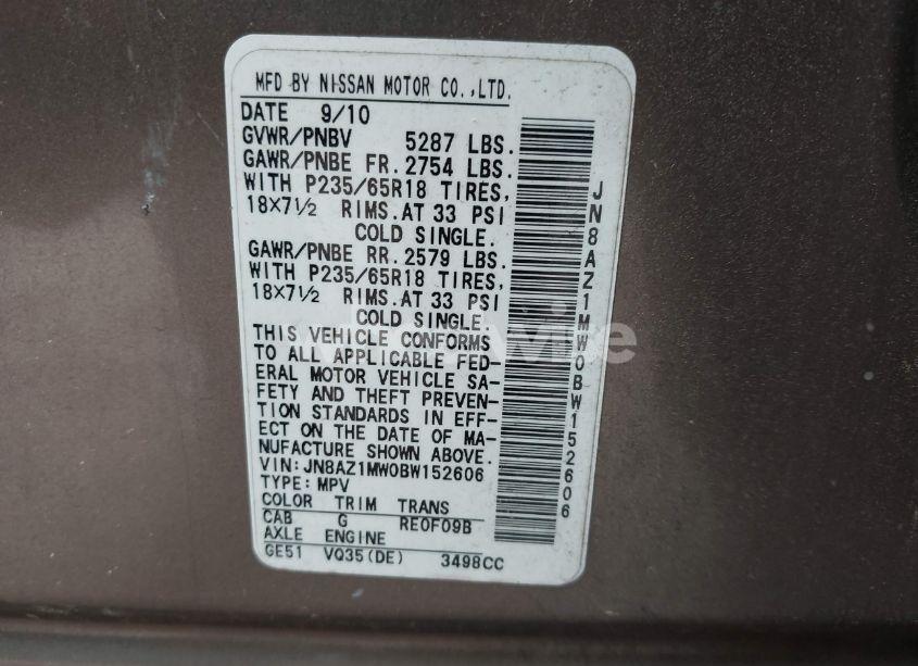 Photo 9 of 2011 Nissan Murano SL (VIN JN8AZ1MW0BW152606)