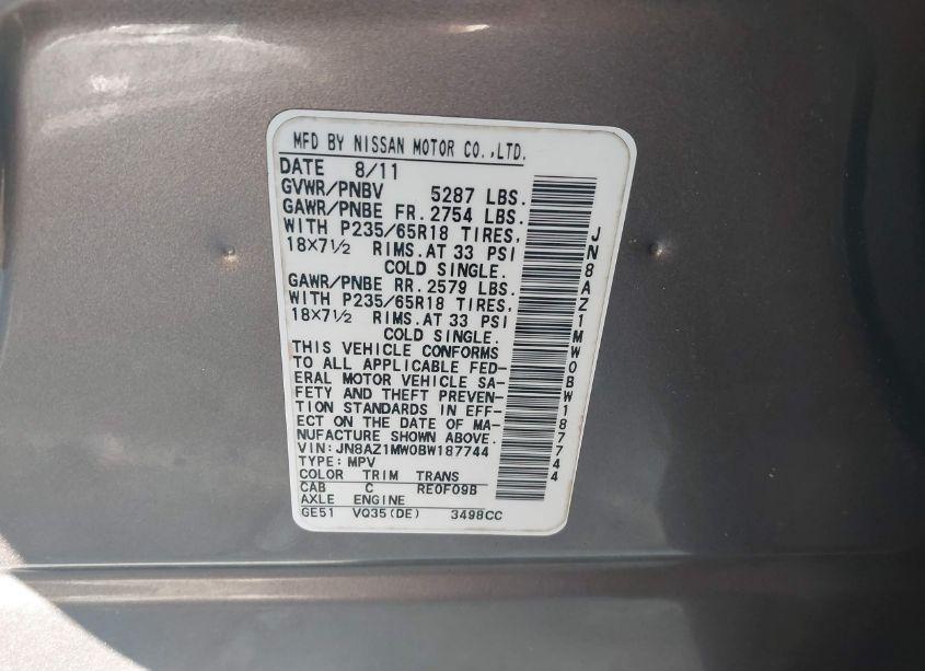 Photo 3 of 2011 Nissan Murano SL (VIN JN8AZ1MW0BW187744)