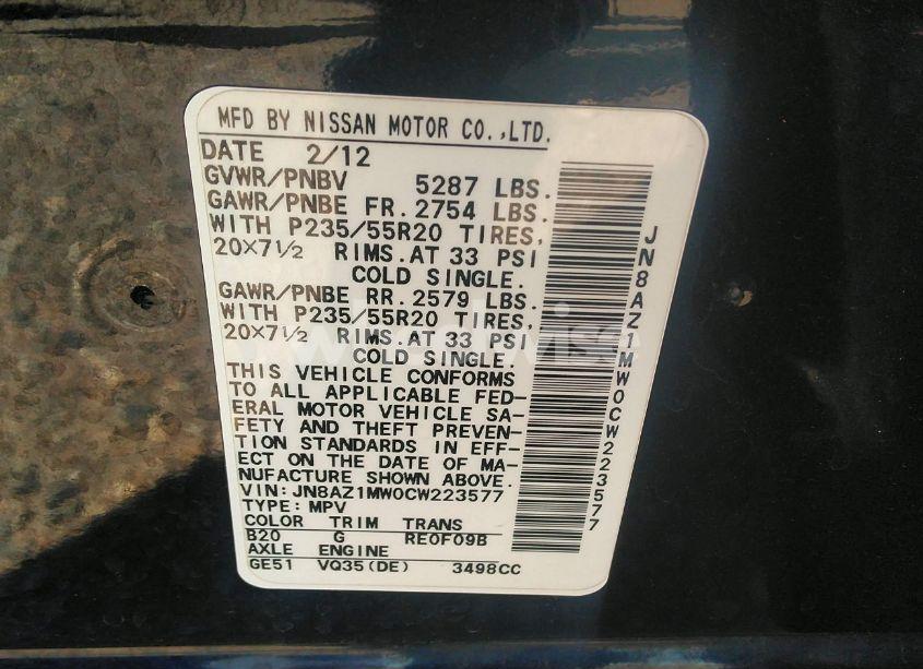 Photo 9 of 2012 Nissan Murano LE (VIN JN8AZ1MW0CW223577)