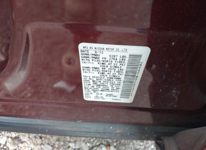 Photo 5 of 2012 Nissan Murano SL (VIN JN8AZ1MW0CW240153)