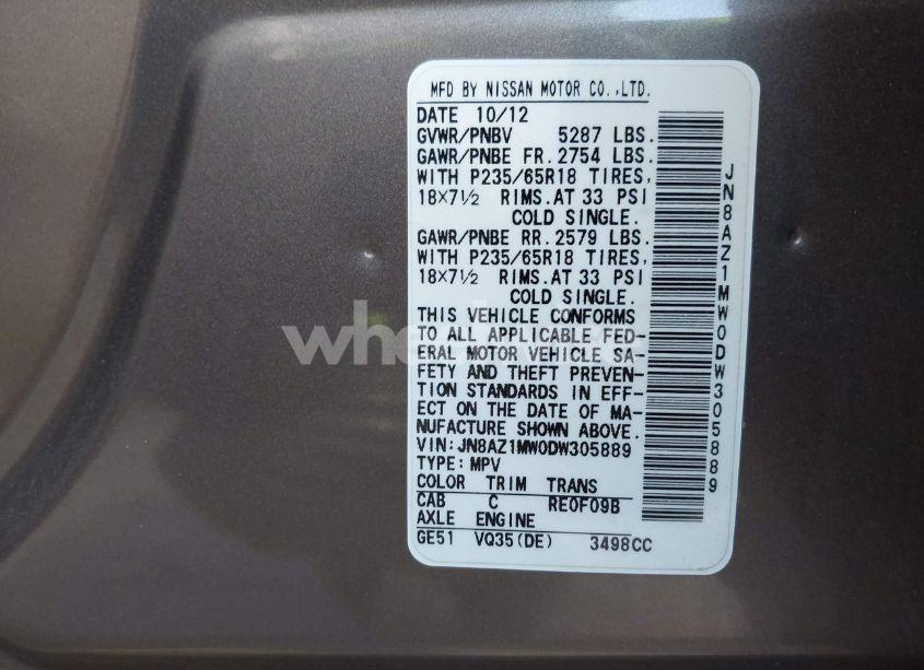 Photo 9 of 2013 Nissan Murano SV (VIN JN8AZ1MW0DW305889)