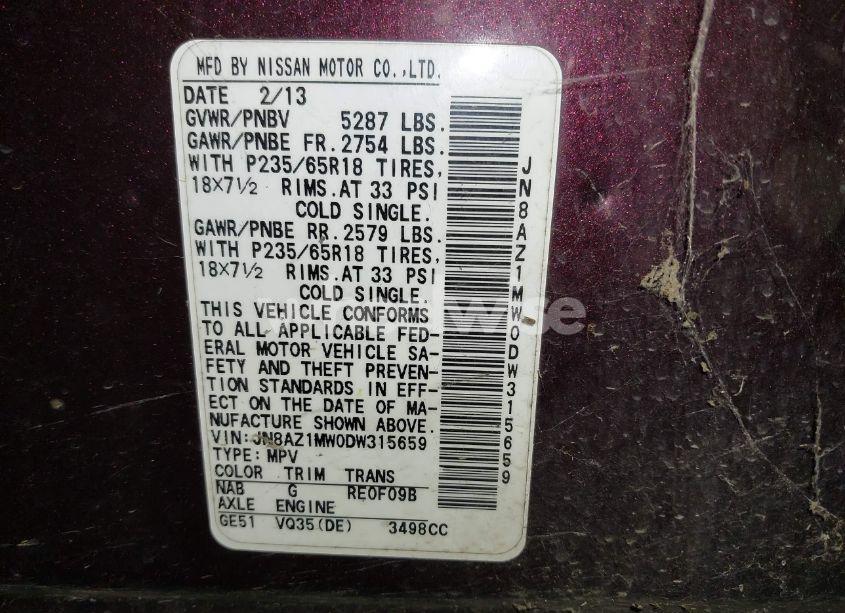 Photo 6 of 2013 Nissan Murano SV (VIN JN8AZ1MW0DW315659)