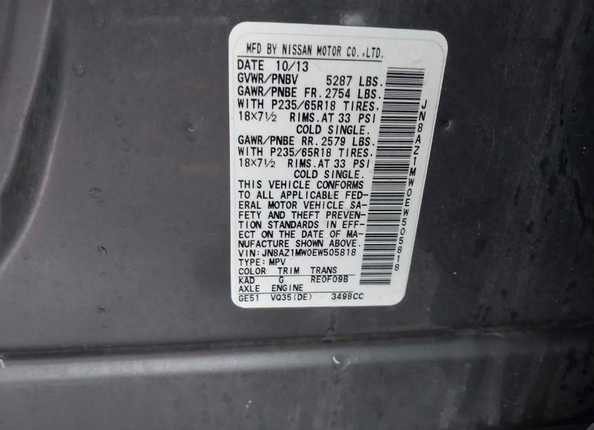 Photo 4 of 2014 Nissan Murano S (VIN JN8AZ1MW0EW505818)