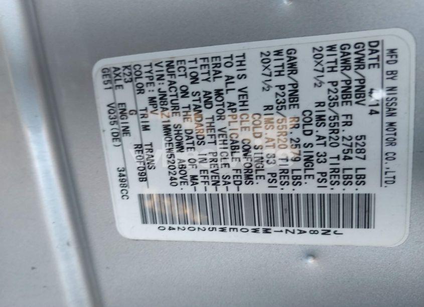 Photo 2 of 2014 Nissan Murano LE (VIN JN8AZ1MW0EW520240)