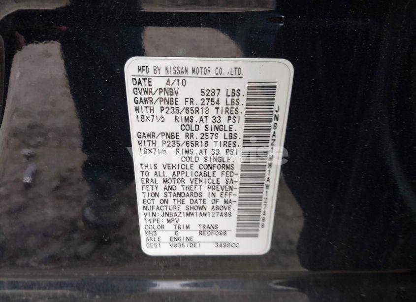 2010 Nissan Murano SL (VIN JN8AZ1MW1AW127499) main photo