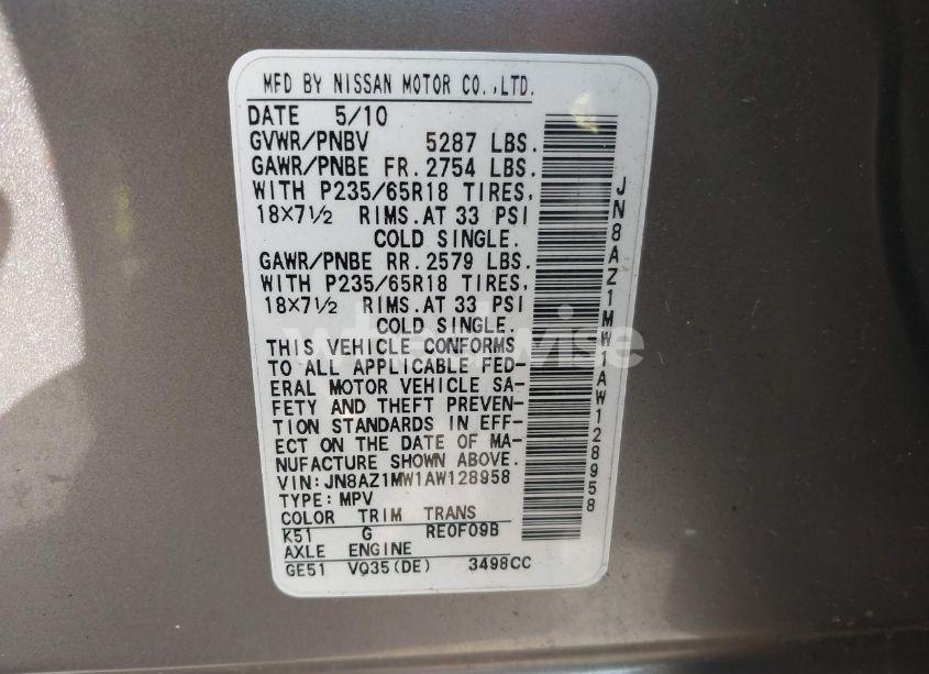 Photo 9 of 2010 Nissan Murano SL (VIN JN8AZ1MW1AW128958)