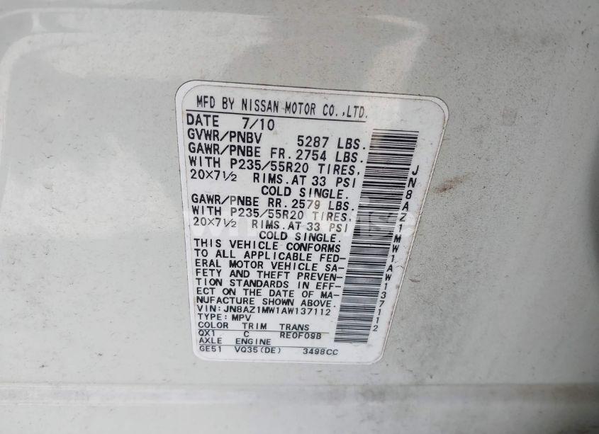 Photo 9 of 2010 Nissan Murano LE (VIN JN8AZ1MW1AW137112)