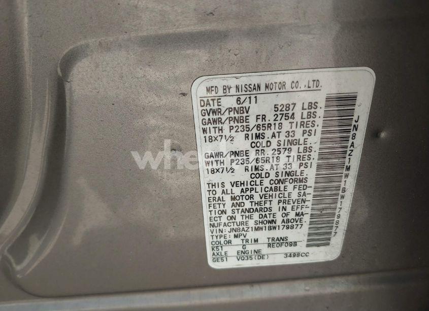 Photo 6 of 2011 Nissan Murano SL (VIN JN8AZ1MW1BW179877)