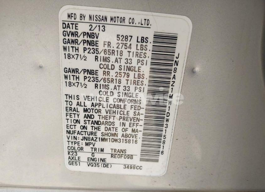 Photo 9 of 2013 Nissan Murano S (VIN JN8AZ1MW1DW315816)