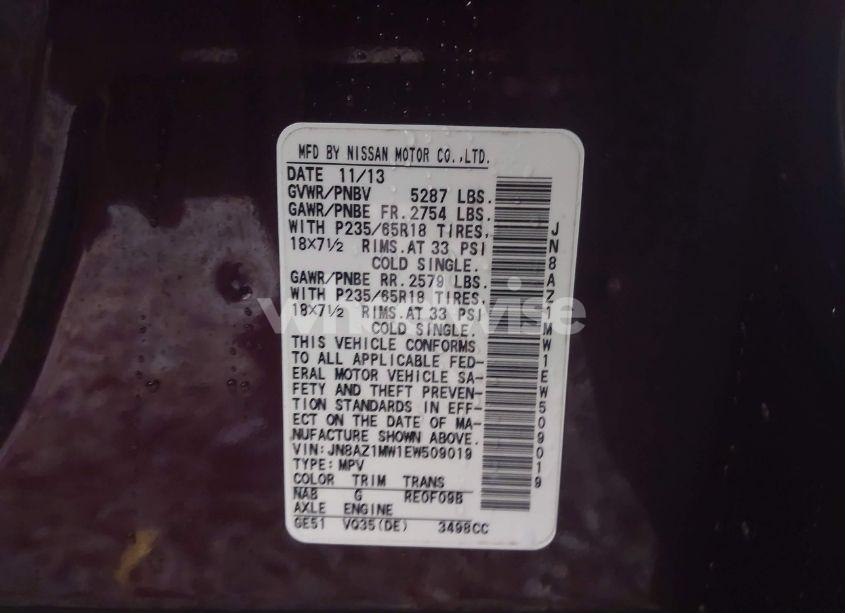 Photo 4 of 2014 Nissan Murano SL (VIN JN8AZ1MW1EW509019)