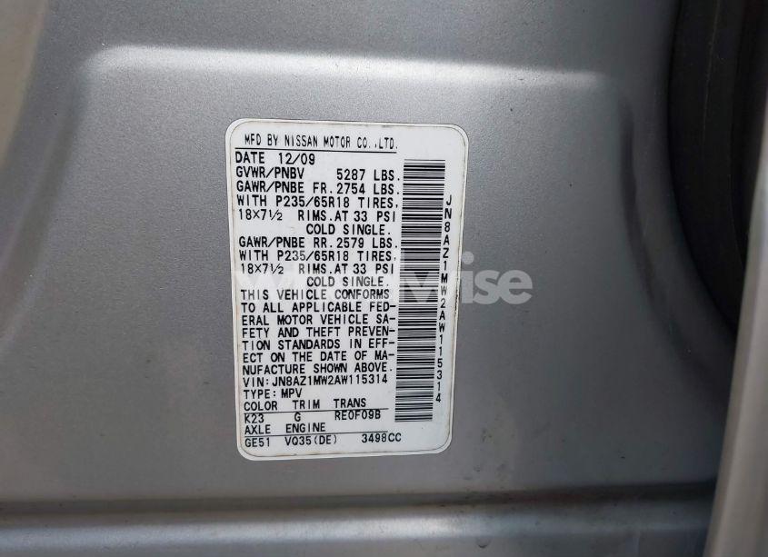 Photo 4 of 2010 Nissan Murano SL (VIN JN8AZ1MW2AW115314)