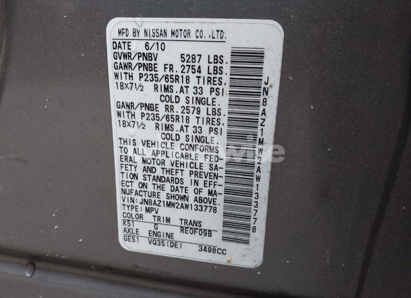 Photo 9 of 2010 Nissan Murano SL (VIN JN8AZ1MW2AW133778)