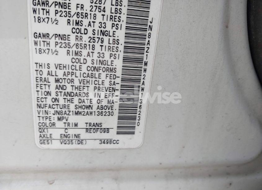 Photo 9 of 2010 Nissan Murano SL (VIN JN8AZ1MW2AW136230)