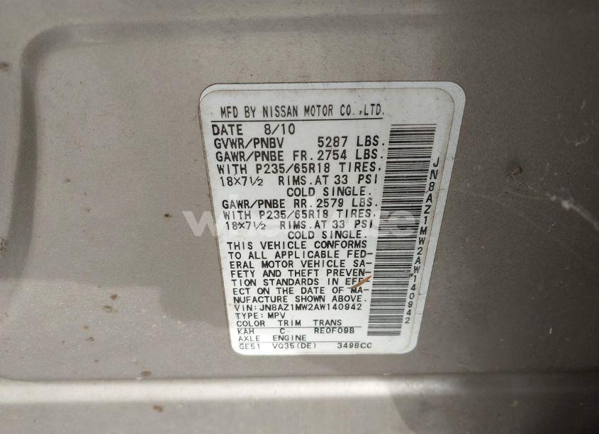 Photo 9 of 2010 Nissan Murano SL (VIN JN8AZ1MW2AW140942)