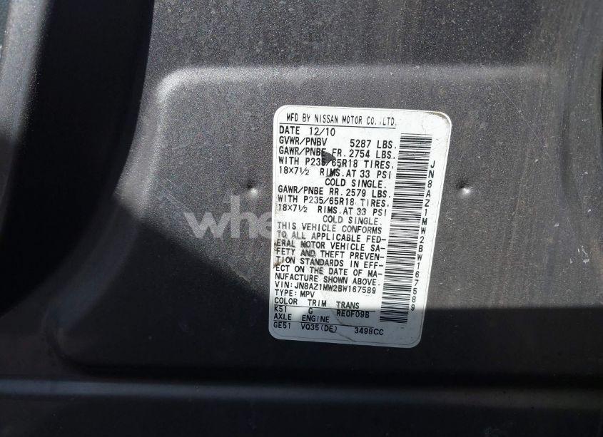 Photo 3 of 2011 Nissan Murano SL (VIN JN8AZ1MW2BW167589)