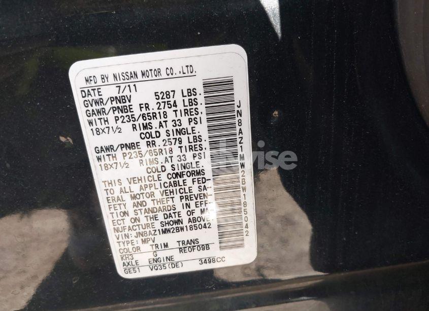 Photo 4 of 2011 Nissan Murano SL (VIN JN8AZ1MW2BW185042)