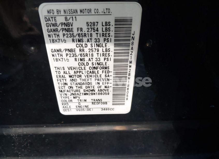 Photo 6 of 2011 Nissan Murano SL (VIN JN8AZ1MW2BW186059)