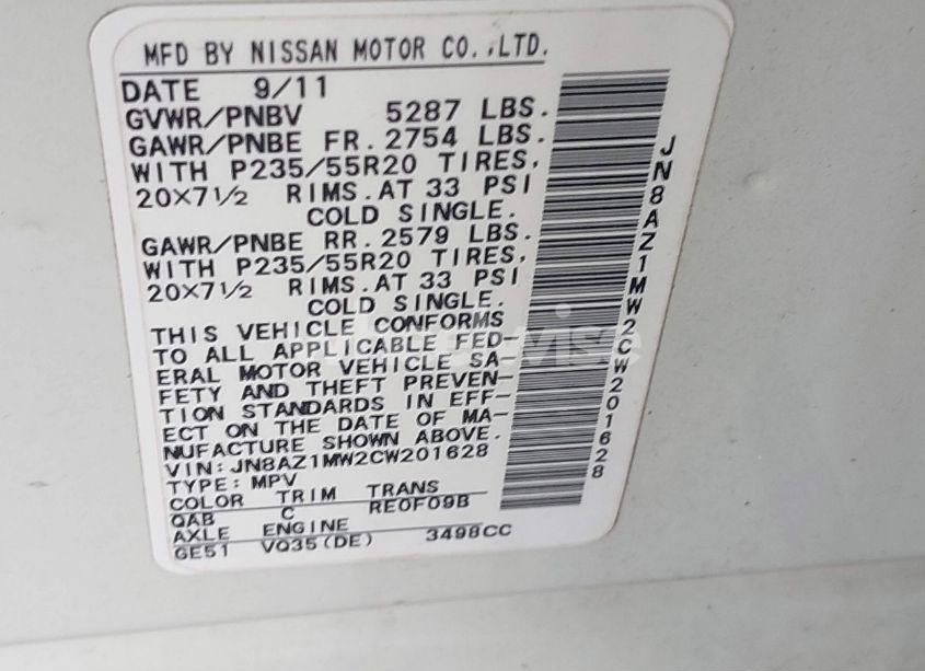 Photo 4 of 2012 Nissan Murano LE (VIN JN8AZ1MW2CW201628)