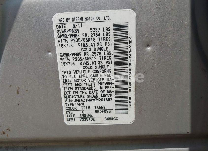 Photo 9 of 2012 Nissan Murano S (VIN JN8AZ1MW2CW201662)