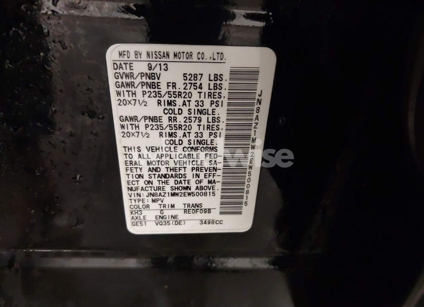 Photo 9 of 2014 Nissan Murano LE (VIN JN8AZ1MW2EW500815)