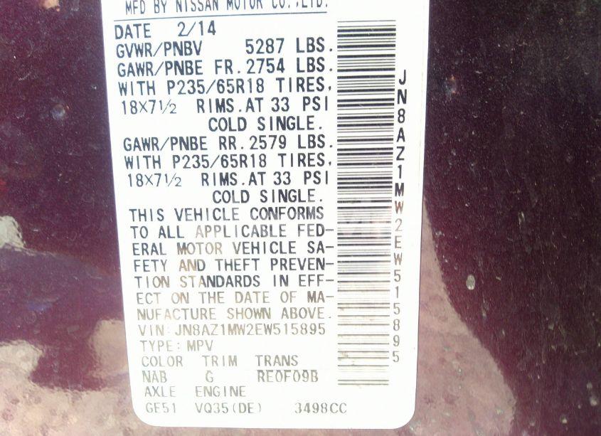 Photo 9 of 2014 Nissan Murano LE/S/SL/SV (VIN JN8AZ1MW2EW515895)