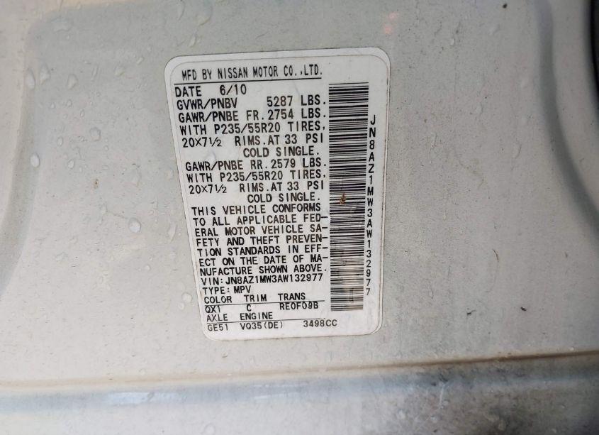 Photo 5 of 2010 Nissan Murano LE (VIN JN8AZ1MW3AW132977)