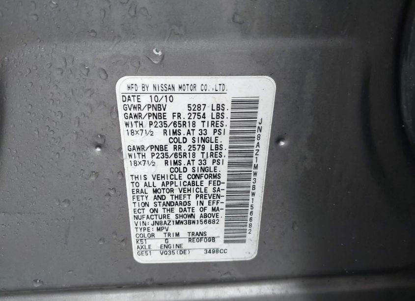 Photo 3 of 2011 Nissan Murano SL (VIN JN8AZ1MW3BW156682)