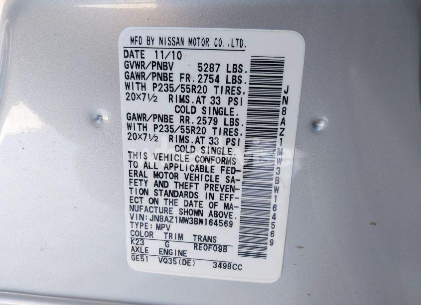 Photo 4 of 2011 Nissan Murano LE (VIN JN8AZ1MW3BW164569)