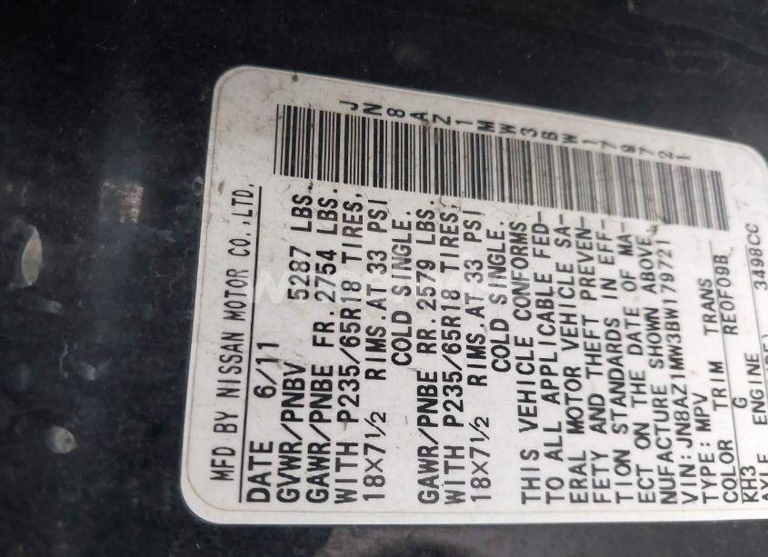 Photo 9 of 2011 Nissan Murano SL (VIN JN8AZ1MW3BW179721)