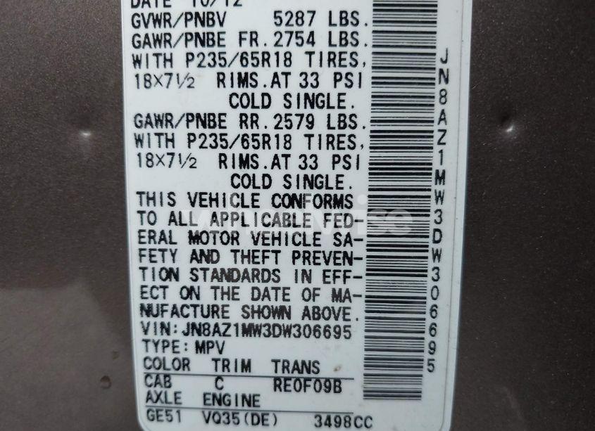 Photo 9 of 2013 Nissan Murano SL (VIN JN8AZ1MW3DW306695)