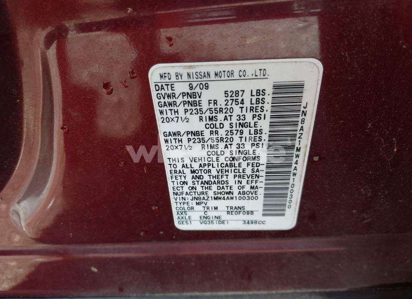 Photo 9 of 2010 Nissan Murano LE (VIN JN8AZ1MW4AW100300)