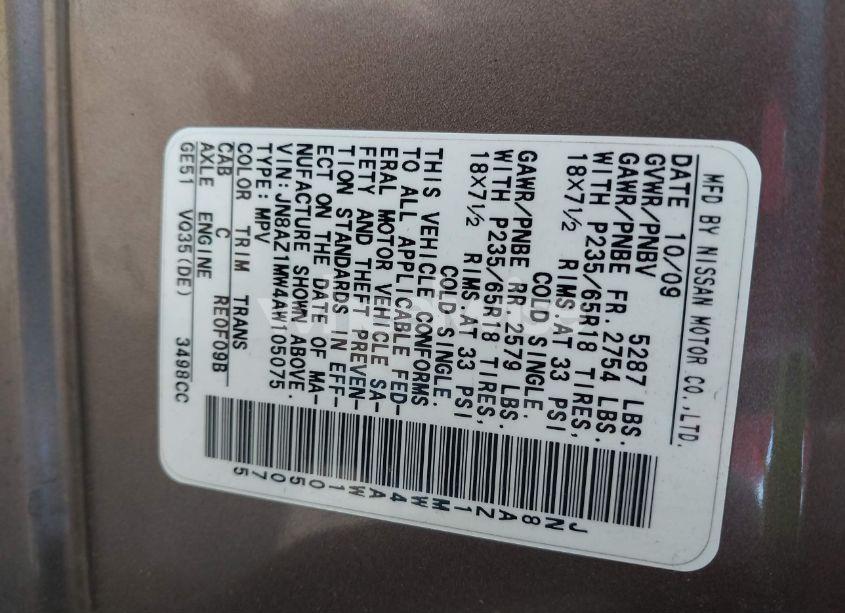 Photo 9 of 2010 Nissan Murano SL (VIN JN8AZ1MW4AW105075)