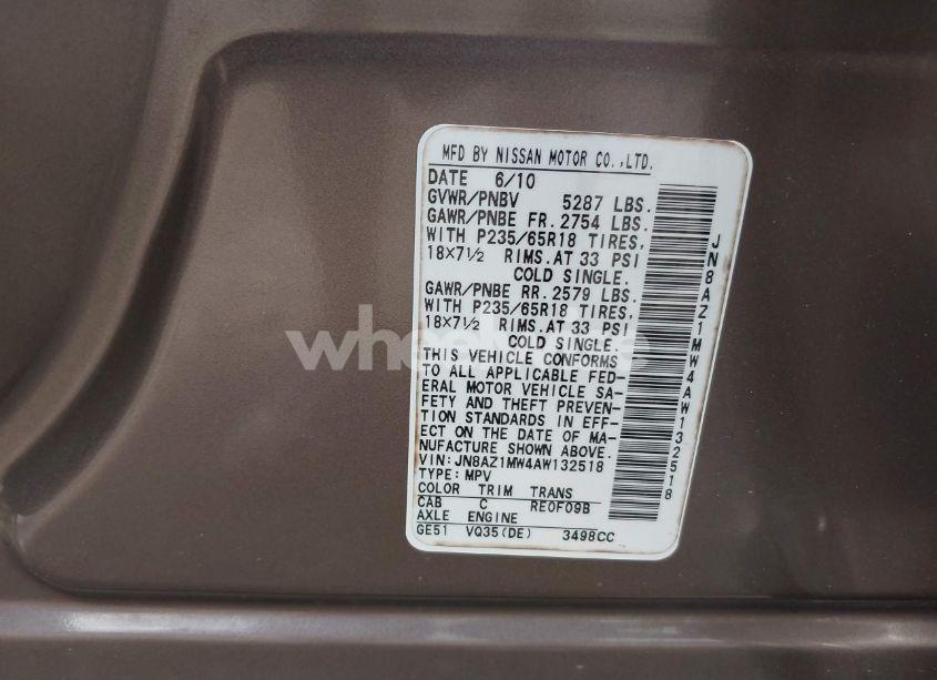 Photo 9 of 2010 Nissan Murano SL (VIN JN8AZ1MW4AW132518)