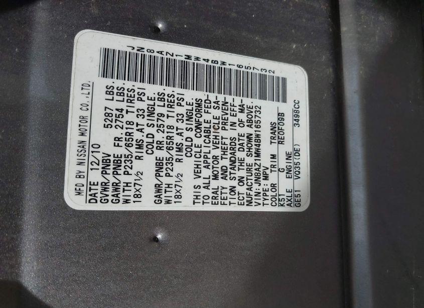 Photo 5 of 2011 Nissan Murano S (VIN JN8AZ1MW4BW165732)