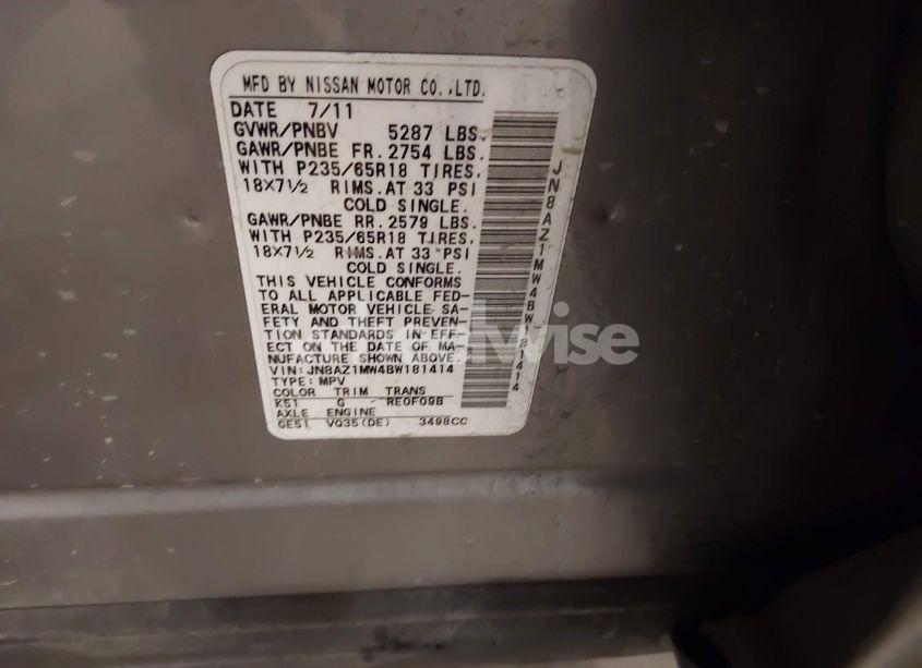 Photo 5 of 2011 Nissan Murano SL (VIN JN8AZ1MW4BW181414)