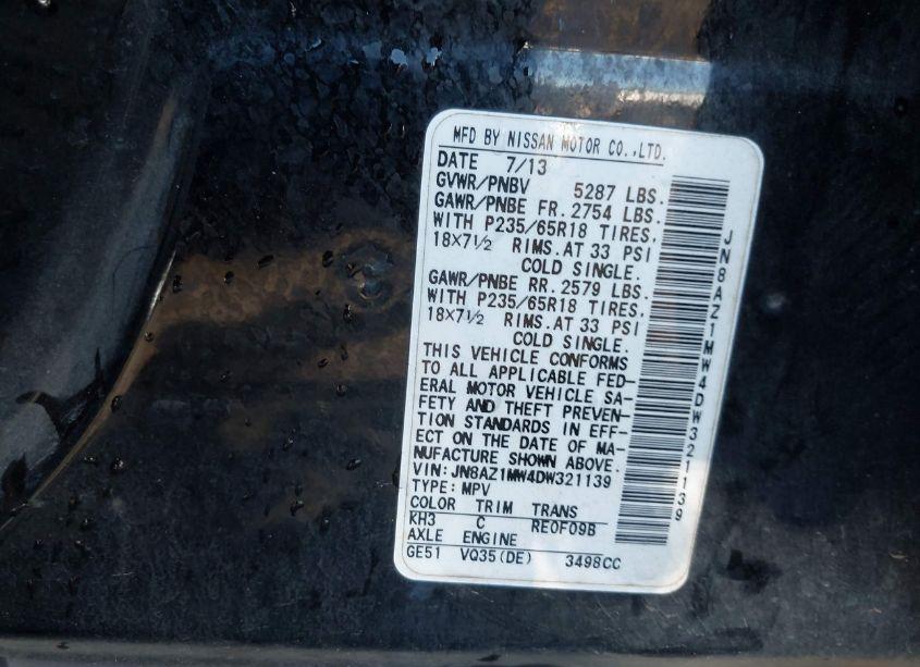 Photo 2 of 2013 Nissan Murano SL (VIN JN8AZ1MW4DW321139)