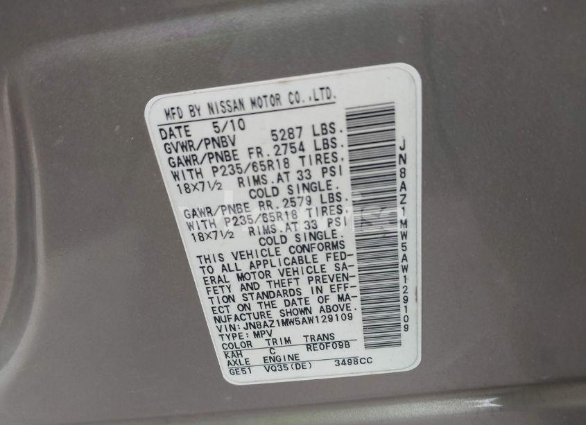 Photo 9 of 2010 Nissan Murano SL (VIN JN8AZ1MW5AW129109)