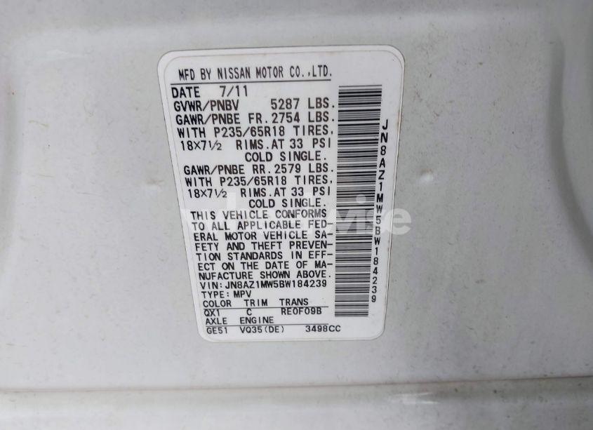 Photo 9 of 2011 Nissan Murano SL (VIN JN8AZ1MW5BW184239)