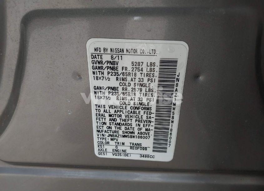 Photo 9 of 2011 Nissan Murano SL (VIN JN8AZ1MW5BW186007)