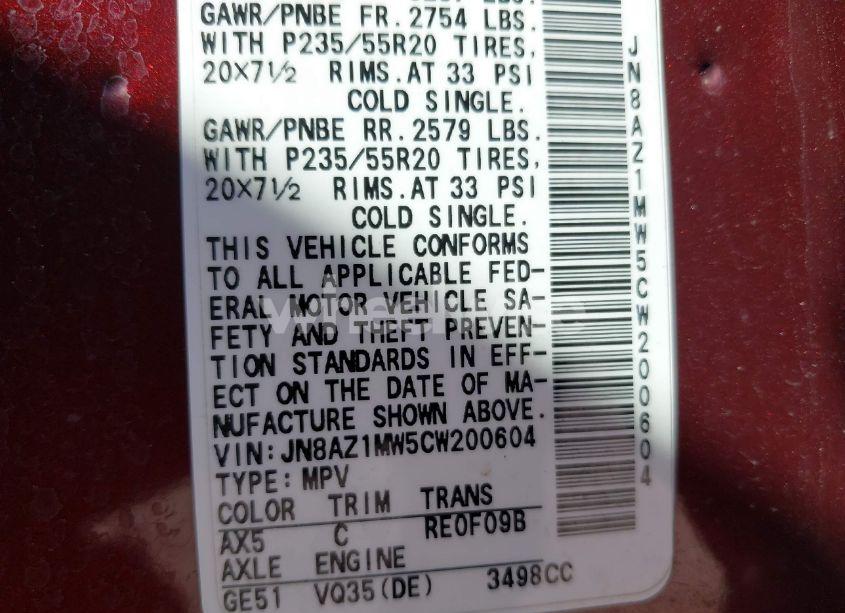 Photo 3 of 2012 Nissan Murano LE (VIN JN8AZ1MW5CW200604)