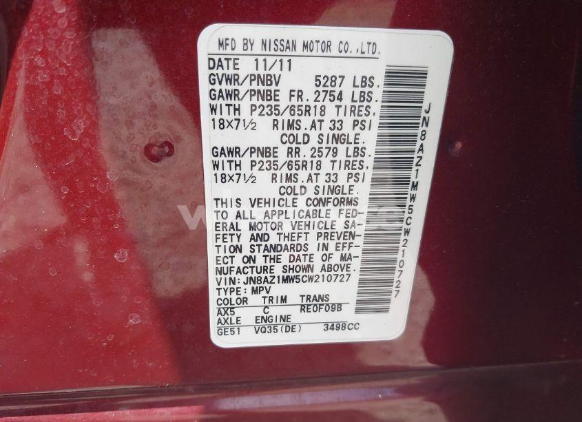 Photo 9 of 2012 Nissan Murano S/SL/LE (VIN JN8AZ1MW5CW210727)