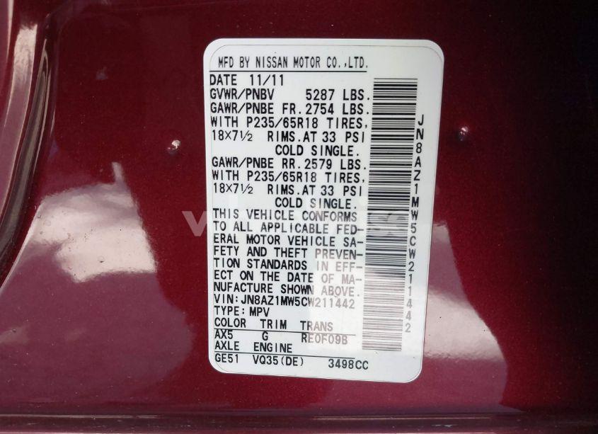 Photo 9 of 2012 Nissan Murano SV (VIN JN8AZ1MW5CW211442)