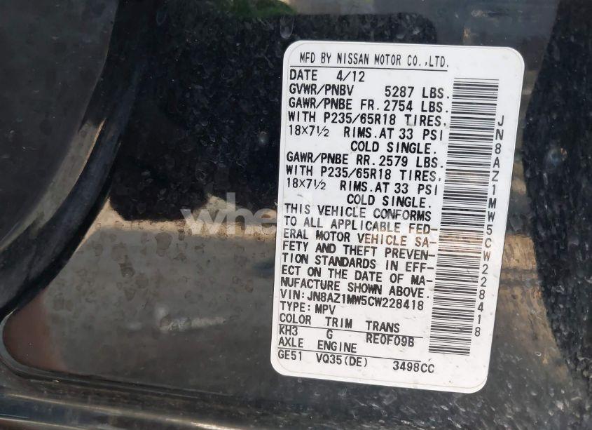 Photo 9 of 2012 Nissan Murano SL (VIN JN8AZ1MW5CW228418)