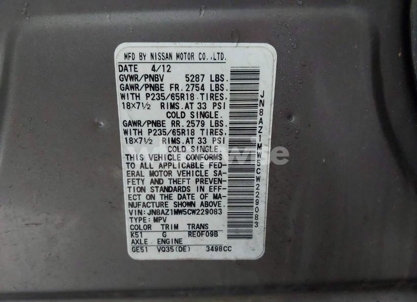 Photo 9 of 2012 Nissan Murano SL (VIN JN8AZ1MW5CW229083)