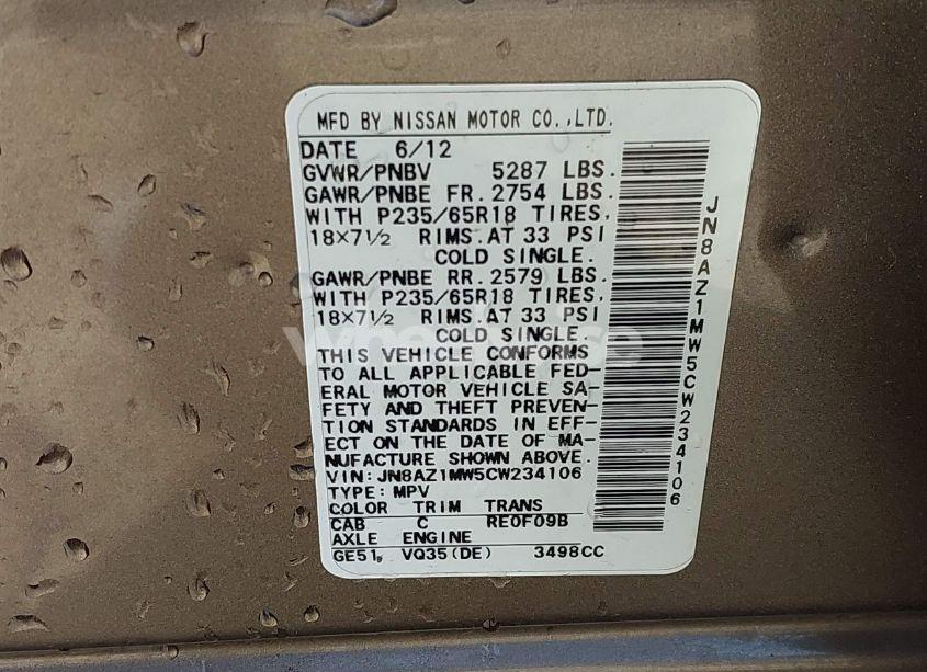 Photo 9 of 2012 Nissan Murano SL (VIN JN8AZ1MW5CW234106)