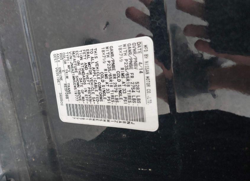 Photo 6 of 2014 Nissan Murano SL (VIN JN8AZ1MW5EW519777)